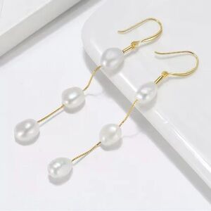 Sterling Silver Real Freshwater Pearl Drop Earrings